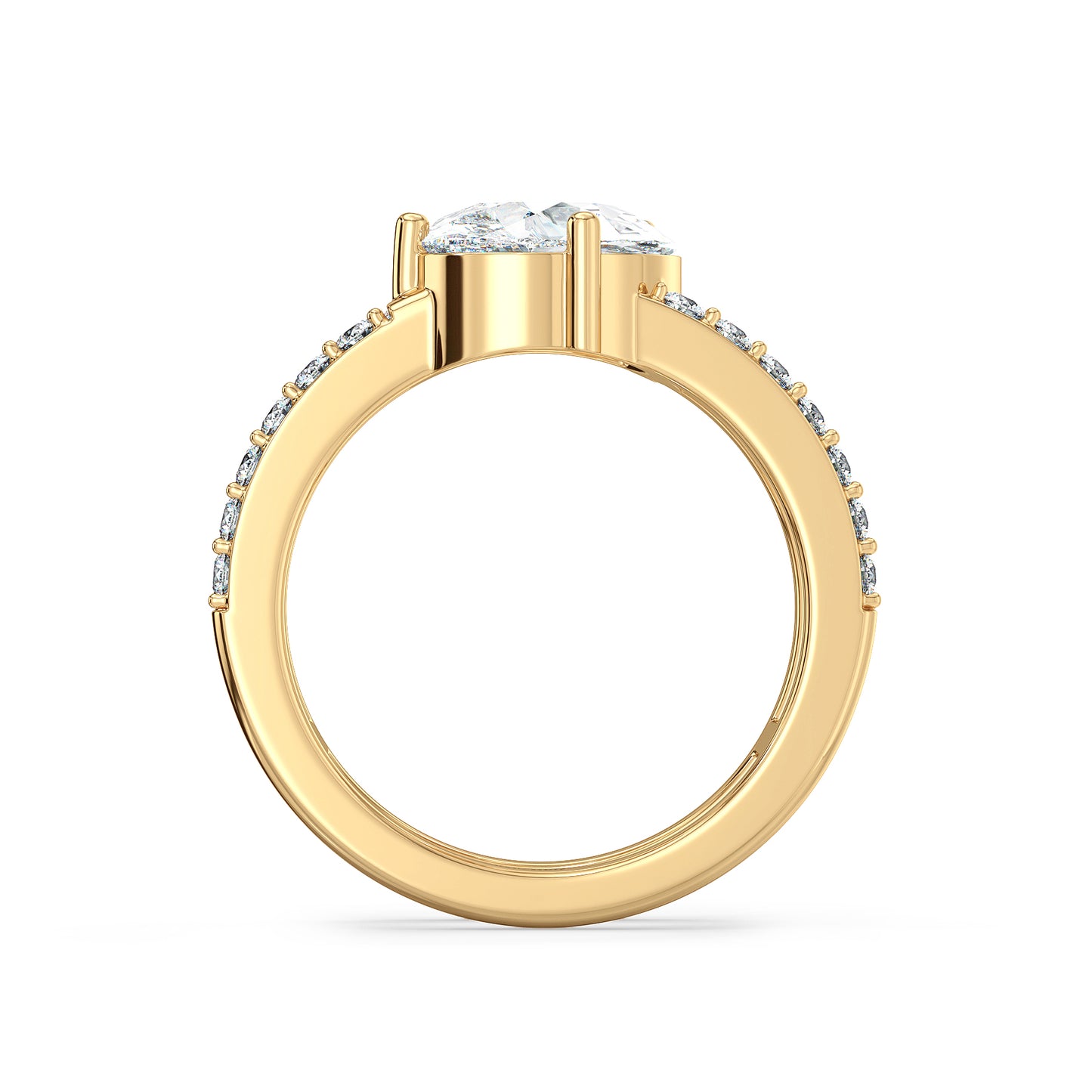 MARGUERITE PEAR CUT LAB GROWN DIAMOND SOLITAIRE DOUBLE STUDDED SASSY COCKTAIL ENGAGEMENT RING, GOLD