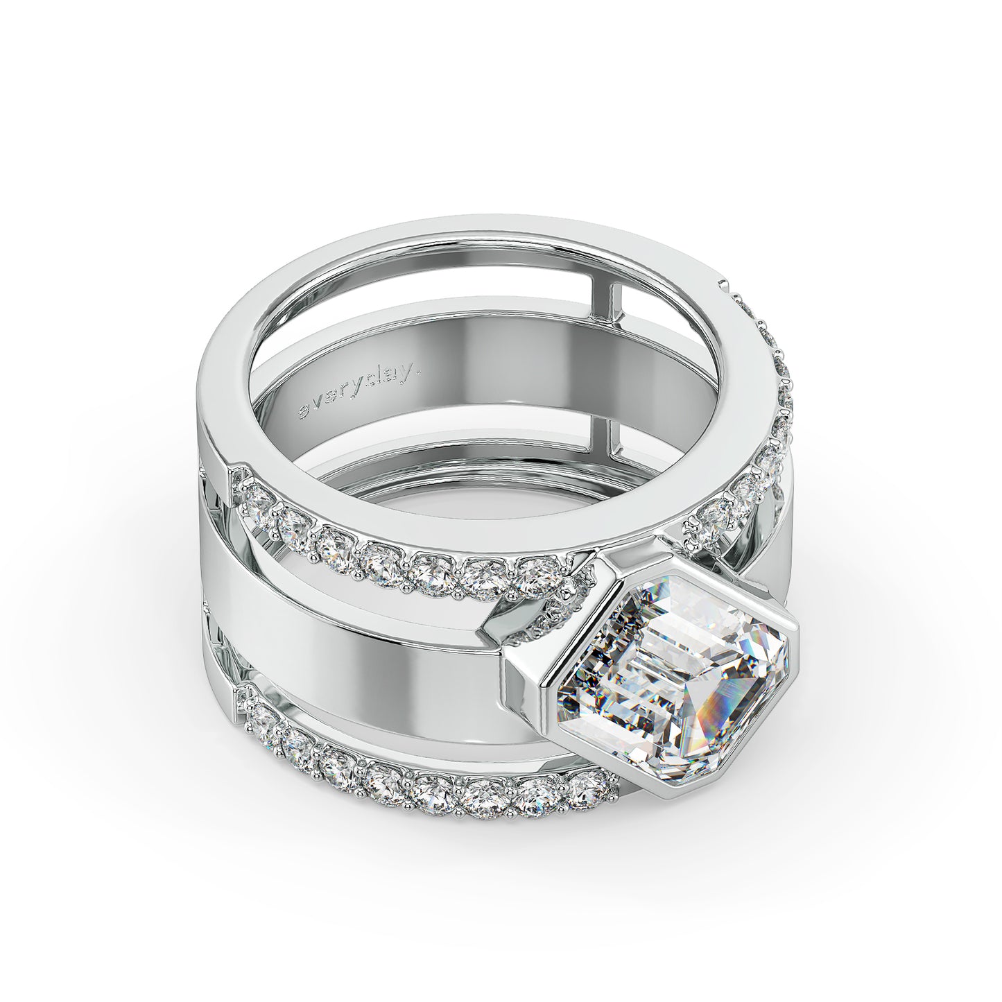 KATE BEZEL SET EMERALD CUT LAB GROWN DIAMOND SOLITAIRE CLASSY COCKTAIL ENGAGEMENT OPULENT RING, GOLD