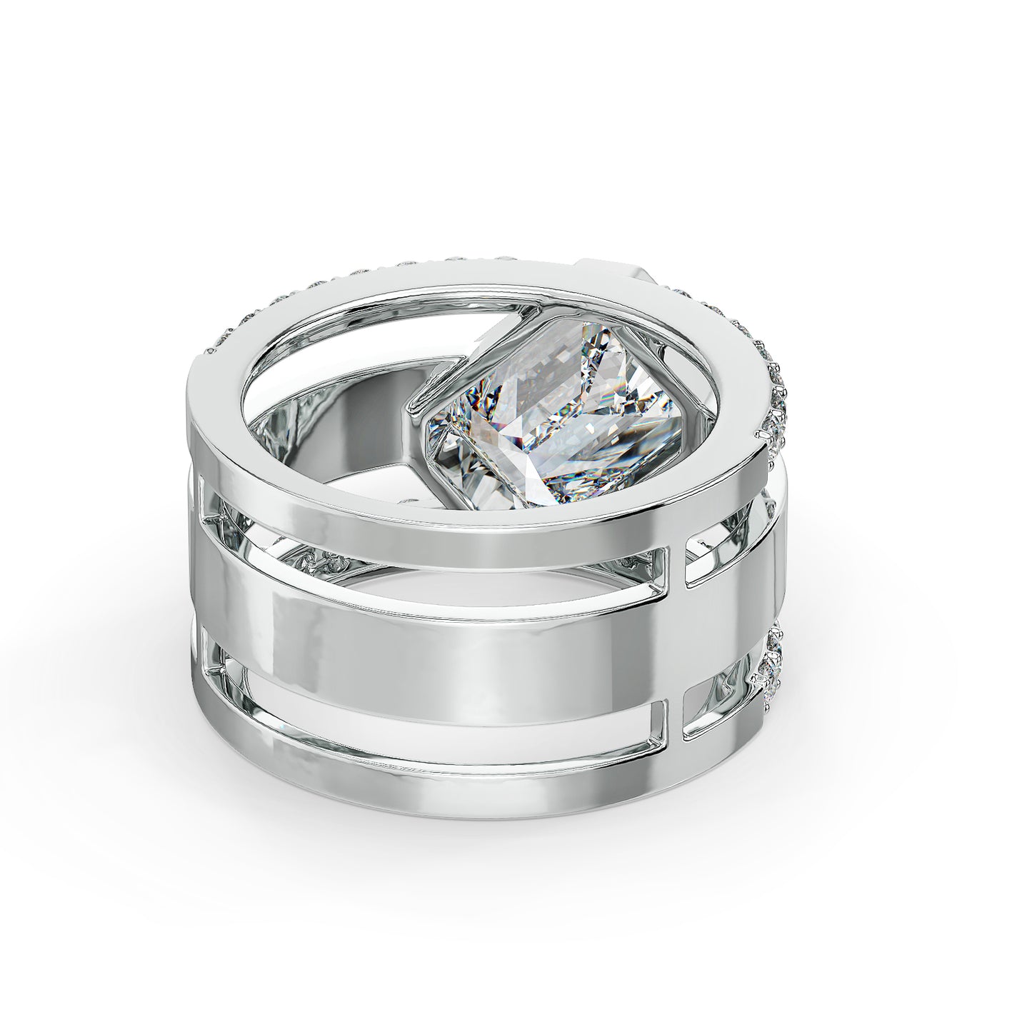 KATE BEZEL SET EMERALD CUT LAB GROWN DIAMOND SOLITAIRE CLASSY COCKTAIL ENGAGEMENT OPULENT RING, GOLD