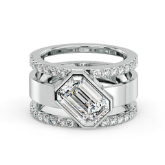 KATE BEZEL SET EMERALD CUT LAB GROWN DIAMOND SOLITAIRE CLASSY COCKTAIL ENGAGEMENT OPULENT RING, GOLD