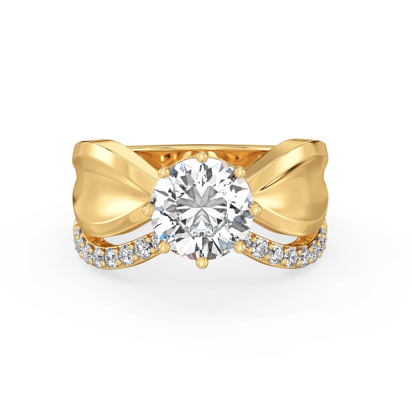 SOPHIA ROUND CUT LAB GROWN DIAMOND SOLITAIRE SASSY COCKTAIL ENGAGEMENT RING WITH A CHISELED SHANK, GOLD