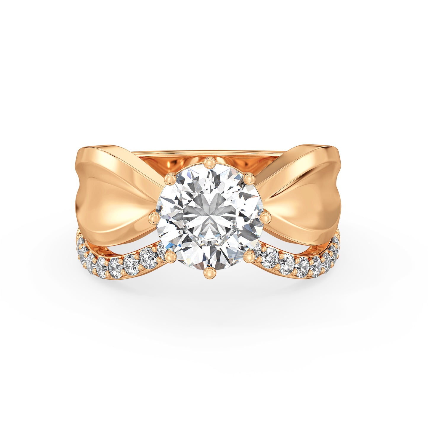 SOPHIA ROUND CUT LAB GROWN DIAMOND SOLITAIRE SASSY COCKTAIL ENGAGEMENT RING WITH A CHISELED SHANK, GOLD