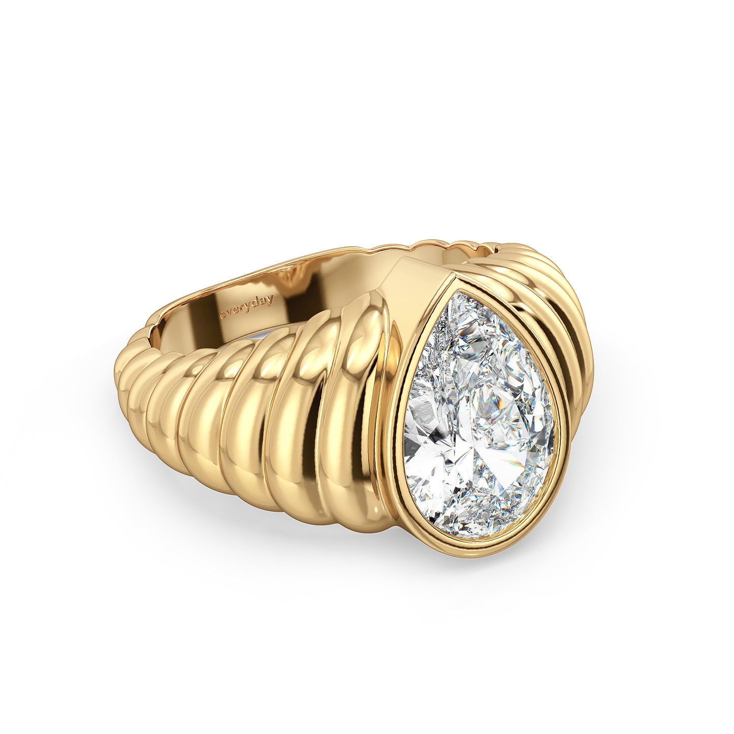 MARGUERITE BEZEL SET PEAR CUT LAB GROWN DIAMOND OPULENT SHANK CLASSY COCKTAIL ENGAGEMENT RING, GOLD