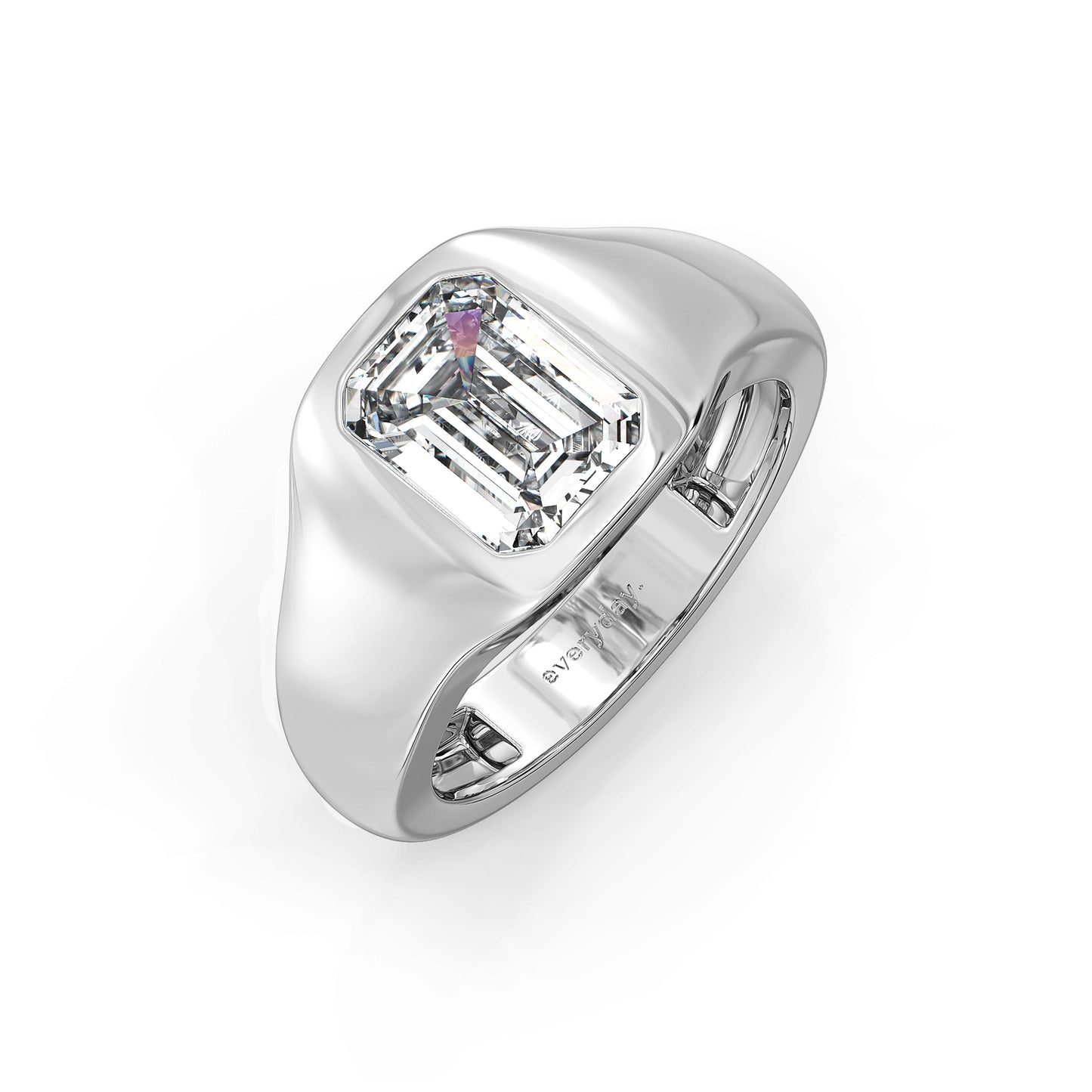 KATE FLUSH SET EMERALD CUT LAB GROWN DIAMOND SASSY COCKTAIL ENGAGEMENT RING, GOLD