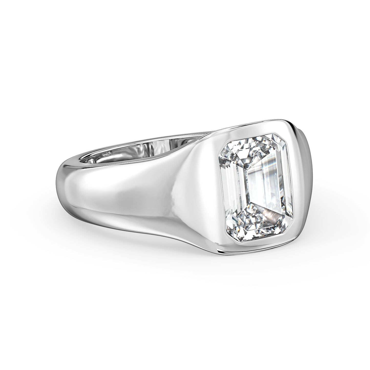 KATE FLUSH SET EMERALD CUT LAB GROWN DIAMOND SASSY COCKTAIL ENGAGEMENT RING, GOLD