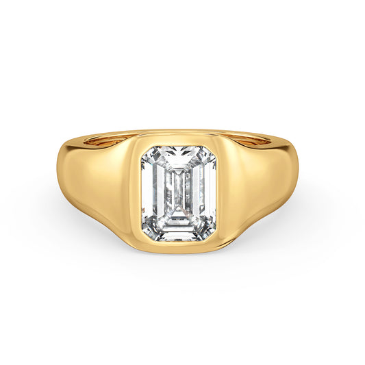 KATE FLUSH SET EMERALD CUT LAB GROWN DIAMOND SASSY COCKTAIL ENGAGEMENT RING, GOLD