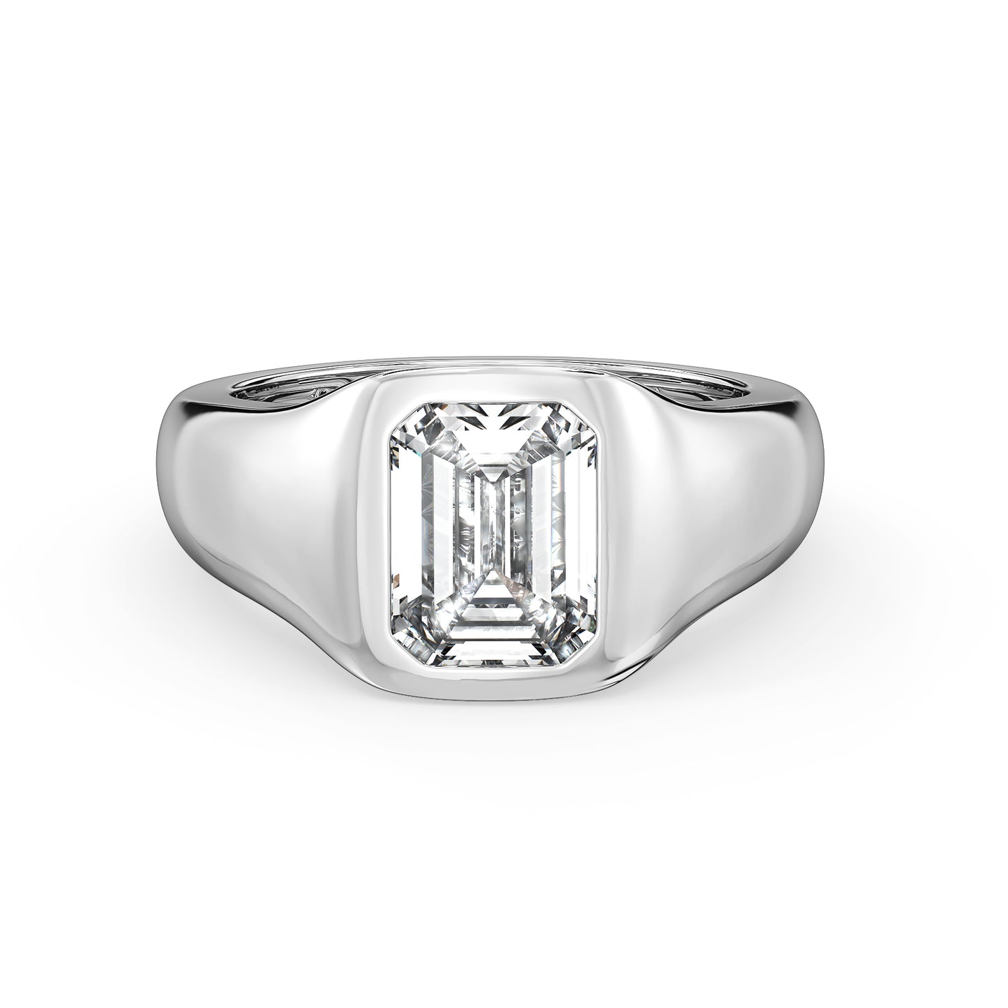 KATE FLUSH SET EMERALD CUT LAB GROWN DIAMOND SASSY COCKTAIL ENGAGEMENT RING, GOLD