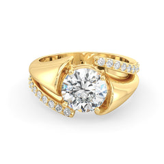 SOPHIA ROUND CUT LAB GROWN DIAMOND SOLITAIRE CURVED SHANK ENGAGEMENT COCKTAIL RING, GOLD