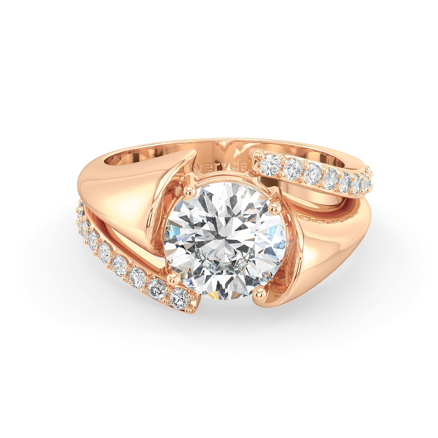 SOPHIA ROUND CUT LAB GROWN DIAMOND SOLITAIRE CURVED SHANK ENGAGEMENT COCKTAIL RING, GOLD