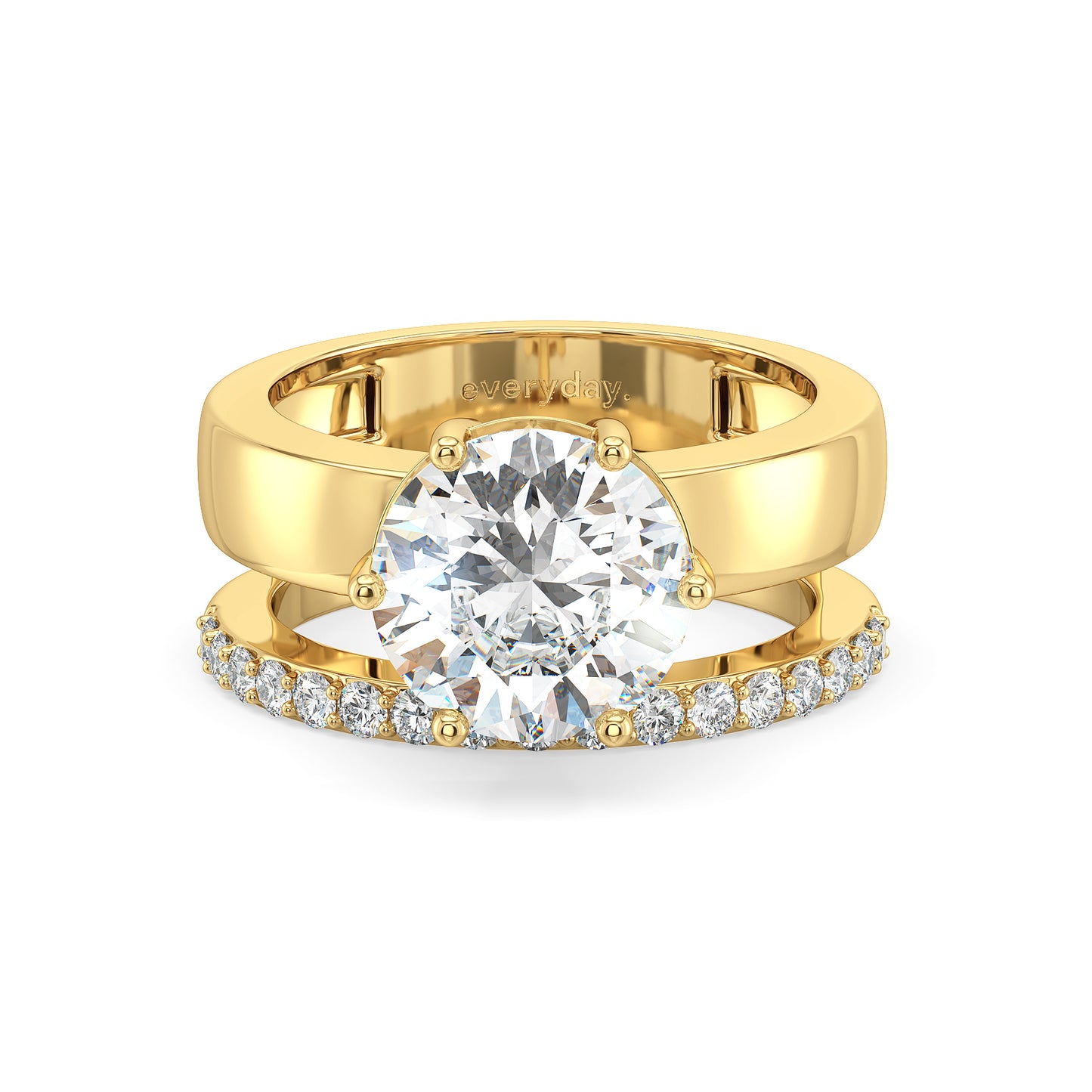 SOPHIA ROUND CUT LAB GROWN DIAMOND SOLITAIRE SLEEK STUDDED BOLD ENGAGEMENT RING, GOLD