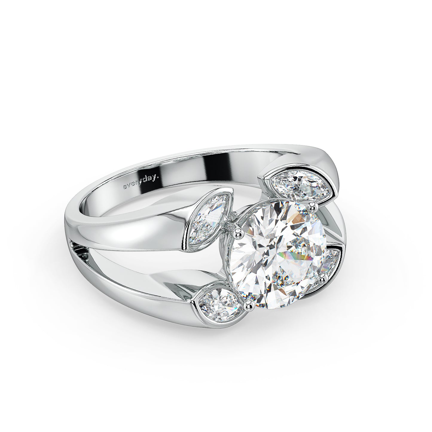 SOPHIA ROUND CUT LAB GROWN DIAMOND SOLITAIRE SET ON A SPLIT SHANK BEZEL SET SASSY COCKTAIL ENGAGEMENT RING, GOLD