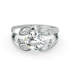 SOPHIA ROUND CUT LAB GROWN DIAMOND SOLITAIRE SET ON A SPLIT SHANK BEZEL SET SASSY COCKTAIL ENGAGEMENT RING, GOLD