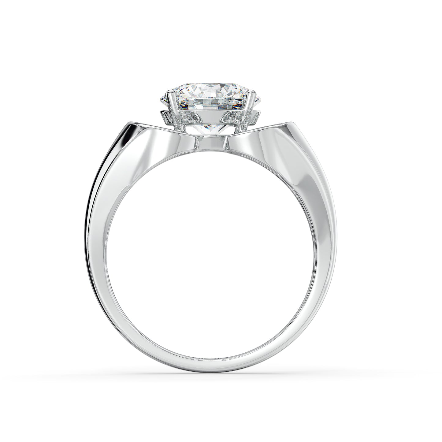 SOPHIA ROUND CUT LAB GROWN DIAMOND SOLITAIRE SET ON A SPLIT SHANK BEZEL SET SASSY COCKTAIL ENGAGEMENT RING, GOLD