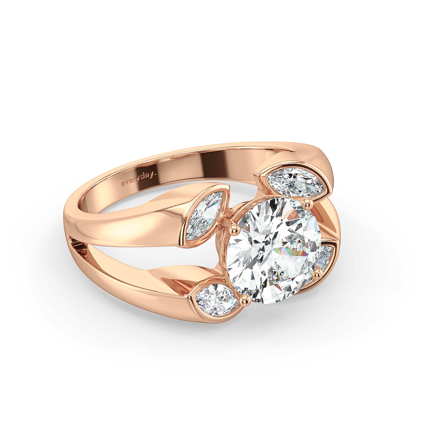 SOPHIA ROUND CUT LAB GROWN DIAMOND SOLITAIRE SET ON A SPLIT SHANK BEZEL SET SASSY COCKTAIL ENGAGEMENT RING, GOLD